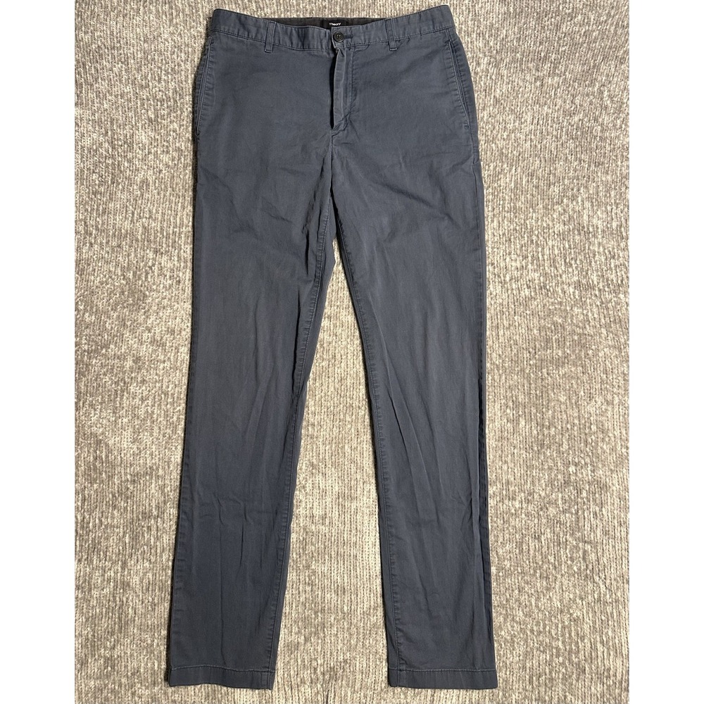 Theory Zaine P2 Men's 31 Blue Solid Twill Chino Pants Slim Fit Stretch